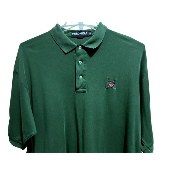 Vintage Polo Golf Ralph Lauren Polo Mens XL Dk Green Tartan Plaid Crest Logo 90s - Picture 1 of 5